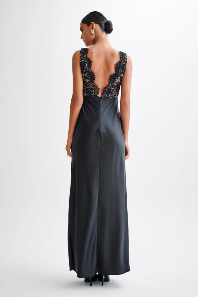 Women Meshki Dresses Ricci Satin And Lace Maxi Dress 8211 Black