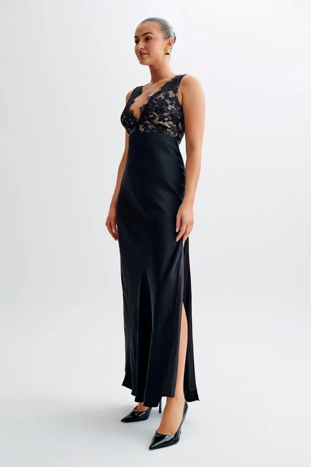 Women Meshki Dresses Ricci Satin And Lace Maxi Dress 8211 Black