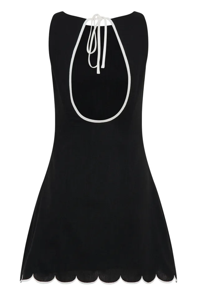Women Meshki Dresses Sofiane Scalloped Linen Mini Dress 8211 Black