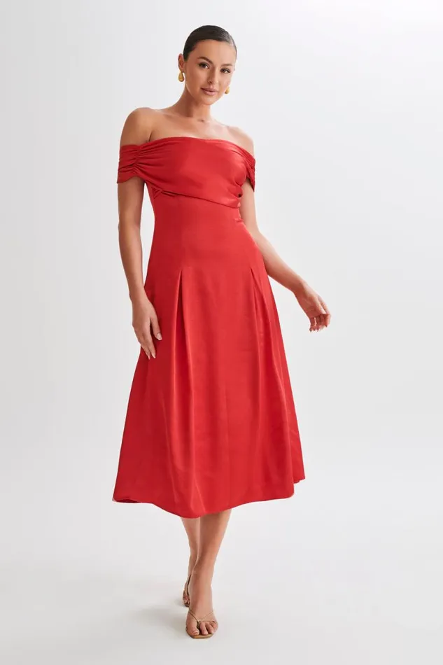 Women Meshki Dresses Sofie Off Shoulder Midi Dress 8211 Red