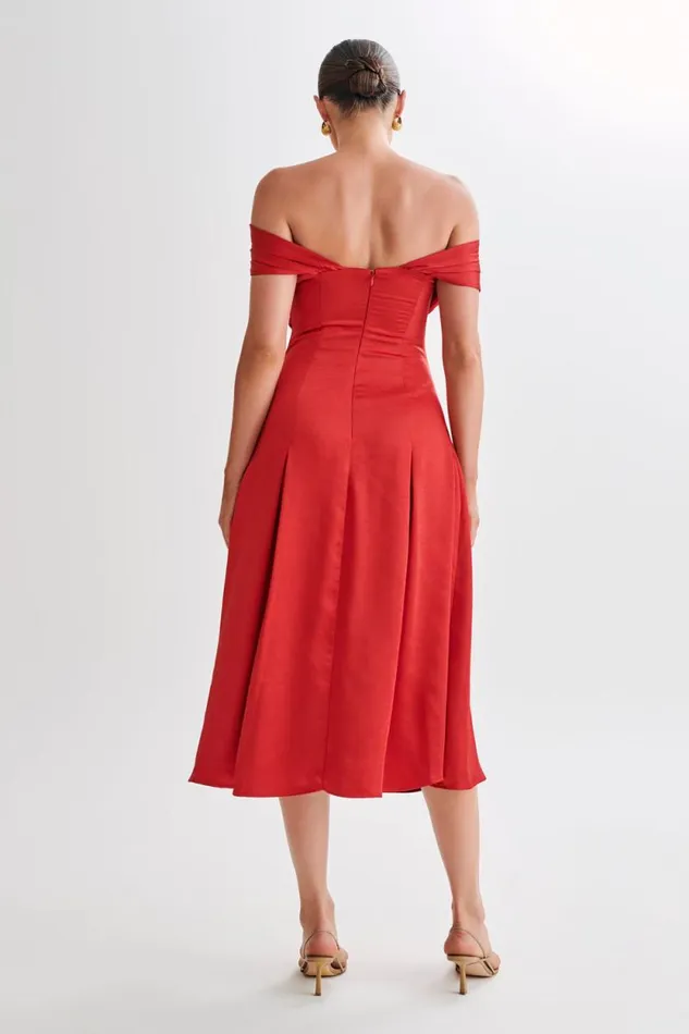 Women Meshki Dresses Sofie Off Shoulder Midi Dress 8211 Red