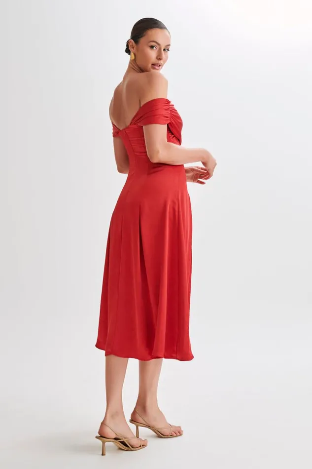 Women Meshki Dresses Sofie Off Shoulder Midi Dress 8211 Red