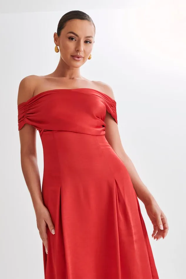 Women Meshki Dresses Sofie Off Shoulder Midi Dress 8211 Red