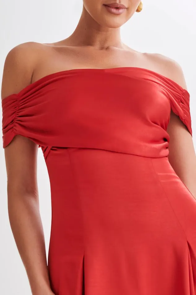 Women Meshki Dresses Sofie Off Shoulder Midi Dress 8211 Red