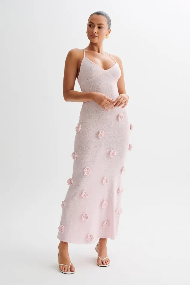 Women Meshki Dresses Suki Knit Maxi Dress With Flowers 8211 Baby Pink