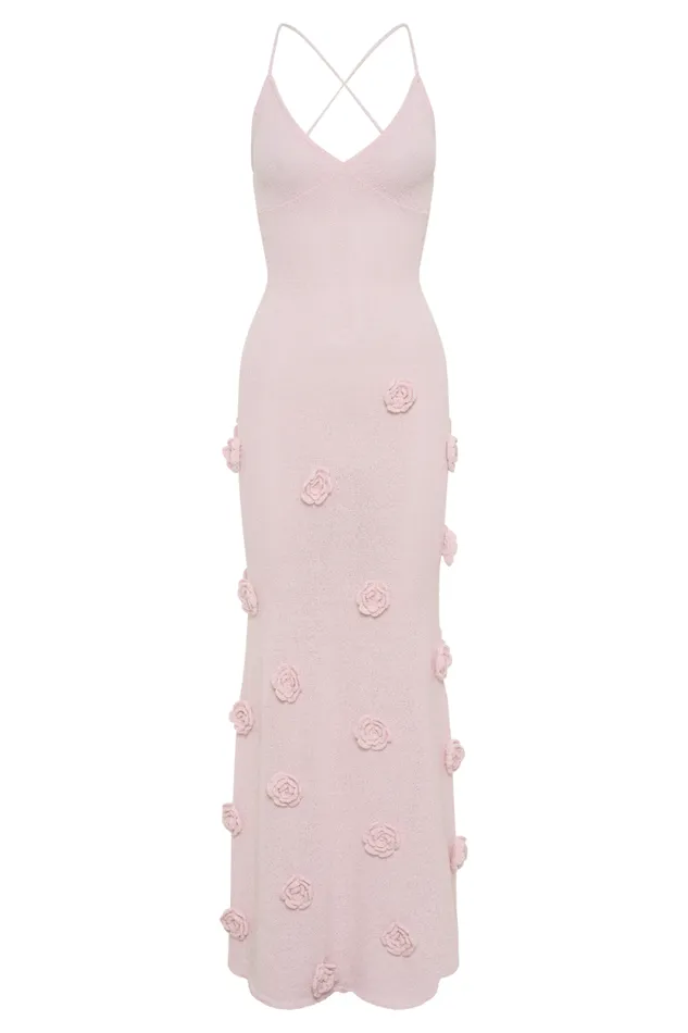 Women Meshki Dresses Suki Knit Maxi Dress With Flowers 8211 Baby Pink