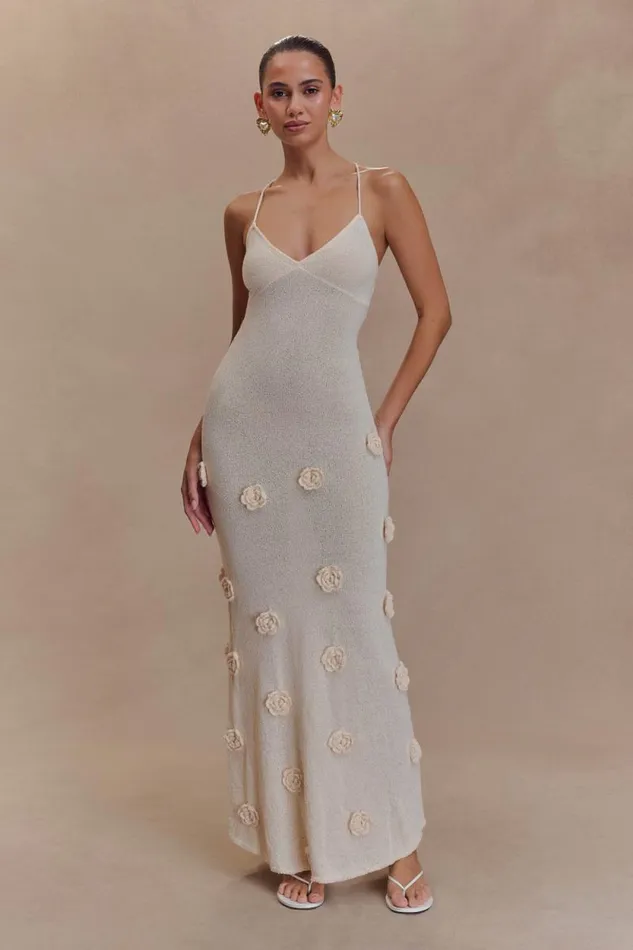 Women Meshki Dresses Suki Knit Maxi Dress With Flowers 8211 Nude