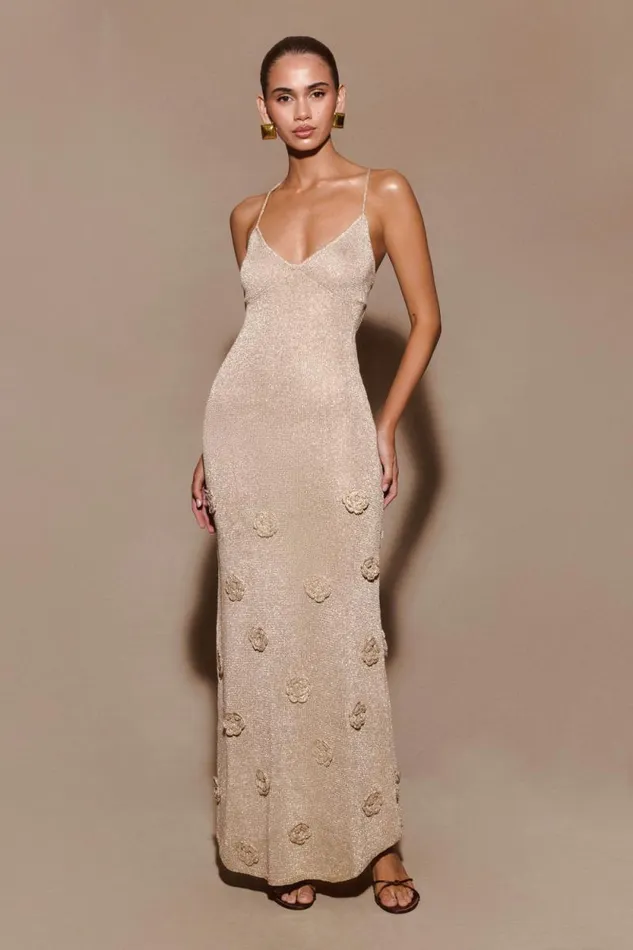 Women Meshki Dresses Suki Metallic Knit Maxi Dress 8211 Gold