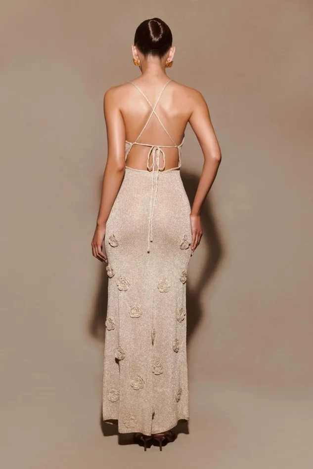 Women Meshki Dresses Suki Metallic Knit Maxi Dress 8211 Gold