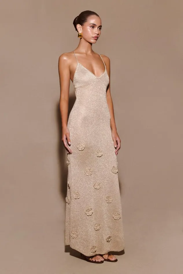 Women Meshki Dresses Suki Metallic Knit Maxi Dress 8211 Gold