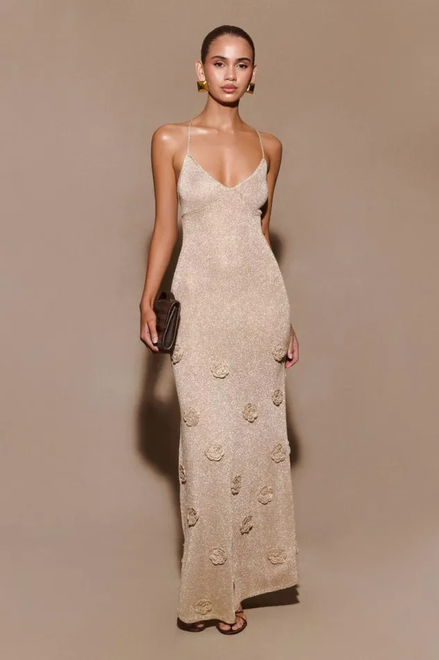 Women Meshki Dresses Suki Metallic Knit Maxi Dress 8211 Gold