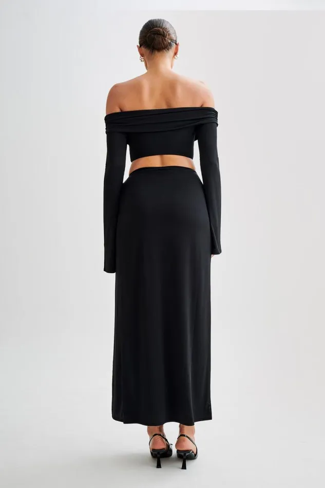 Women Meshki Dresses Suri Slinky Maxi Skirt With Silver Hardware 8211 Black