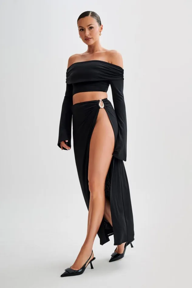 Women Meshki Dresses Suri Slinky Maxi Skirt With Silver Hardware 8211 Black