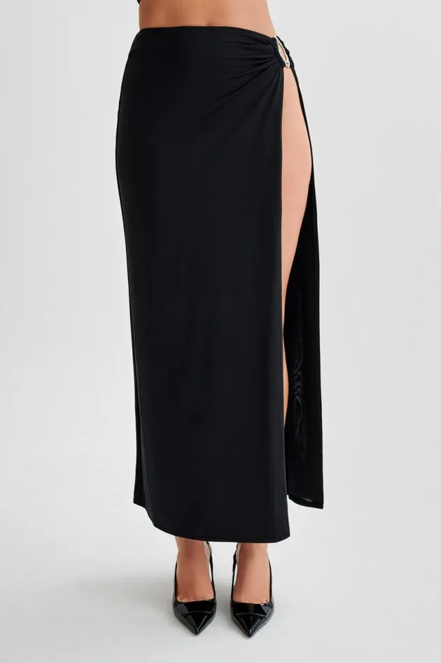 Women Meshki Dresses Suri Slinky Maxi Skirt With Silver Hardware 8211 Black