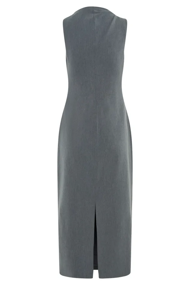 Women Meshki Dresses Taylor Draped Crepe Midi Dress 8211 Charcoal Marle
