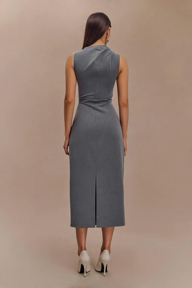 Women Meshki Dresses Taylor Draped Crepe Midi Dress 8211 Charcoal Marle