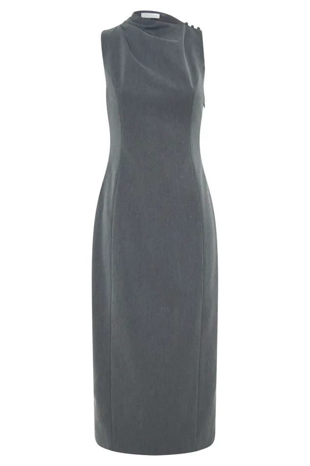 Women Meshki Dresses Taylor Draped Crepe Midi Dress 8211 Charcoal Marle