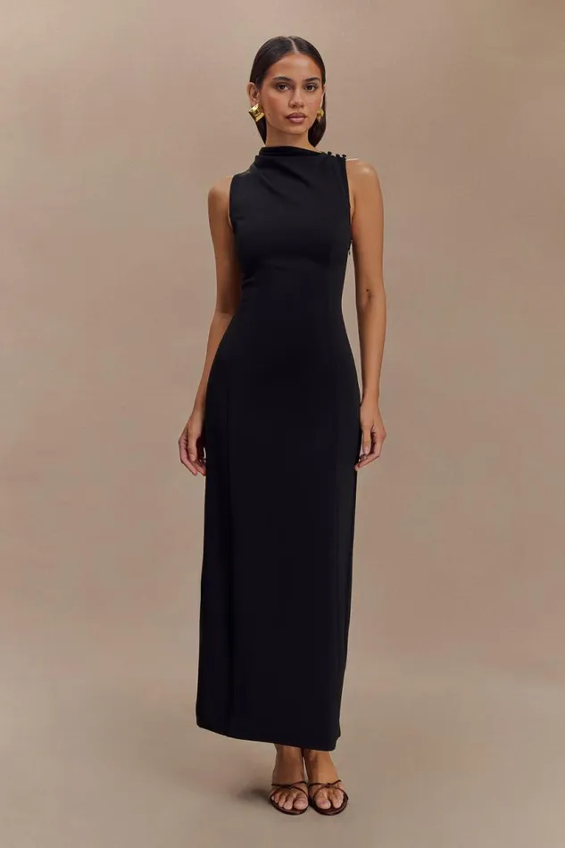 Women Meshki Dresses Taylor Draped Stretch Crepe Midi Dress 8211 Black