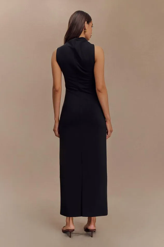 Women Meshki Dresses Taylor Draped Stretch Crepe Midi Dress 8211 Black