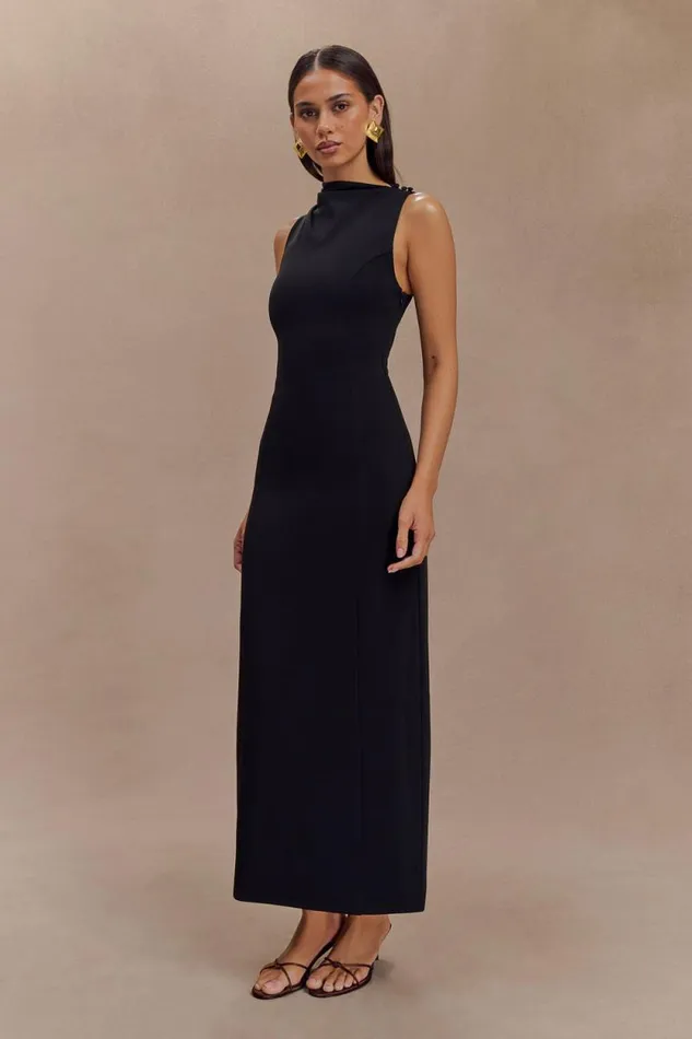Women Meshki Dresses Taylor Draped Stretch Crepe Midi Dress 8211 Black