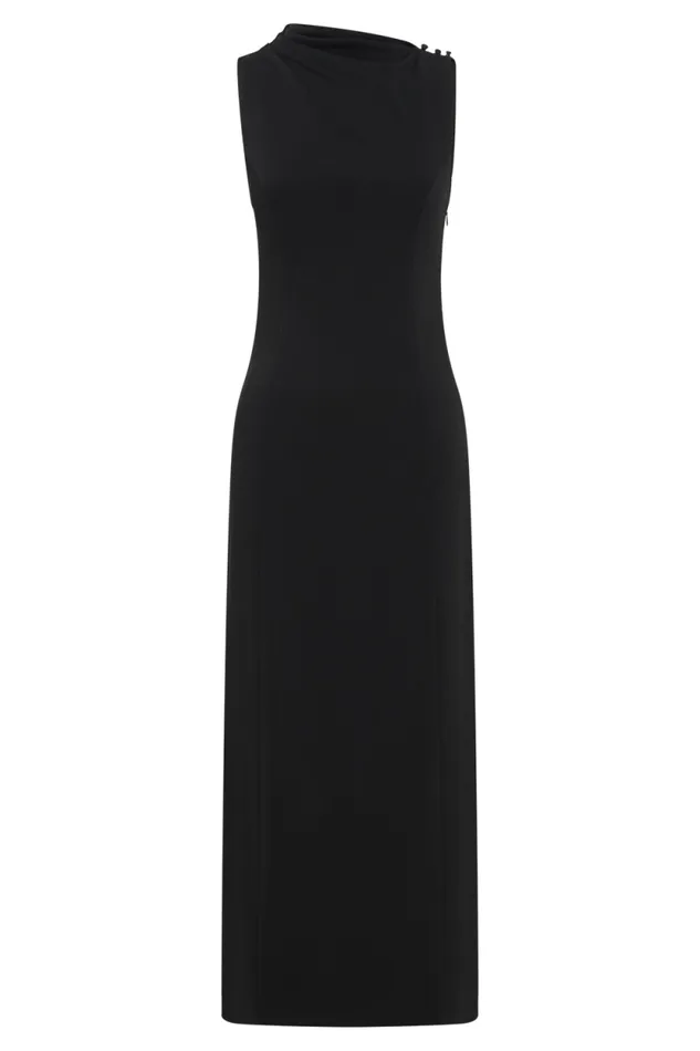 Women Meshki Dresses Taylor Draped Stretch Crepe Midi Dress 8211 Black