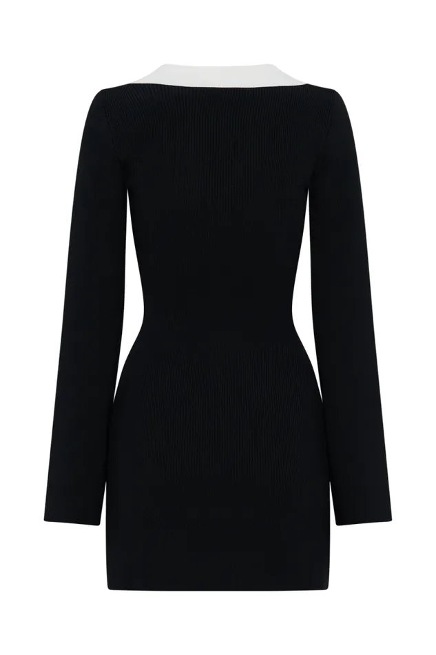 Women Meshki Dresses Wrenley Long Sleeve Knit Mini Dress 8211 BlackWhite