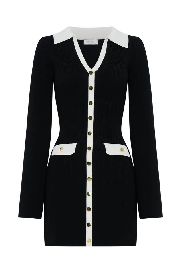 Women Meshki Dresses Wrenley Long Sleeve Knit Mini Dress 8211 BlackWhite