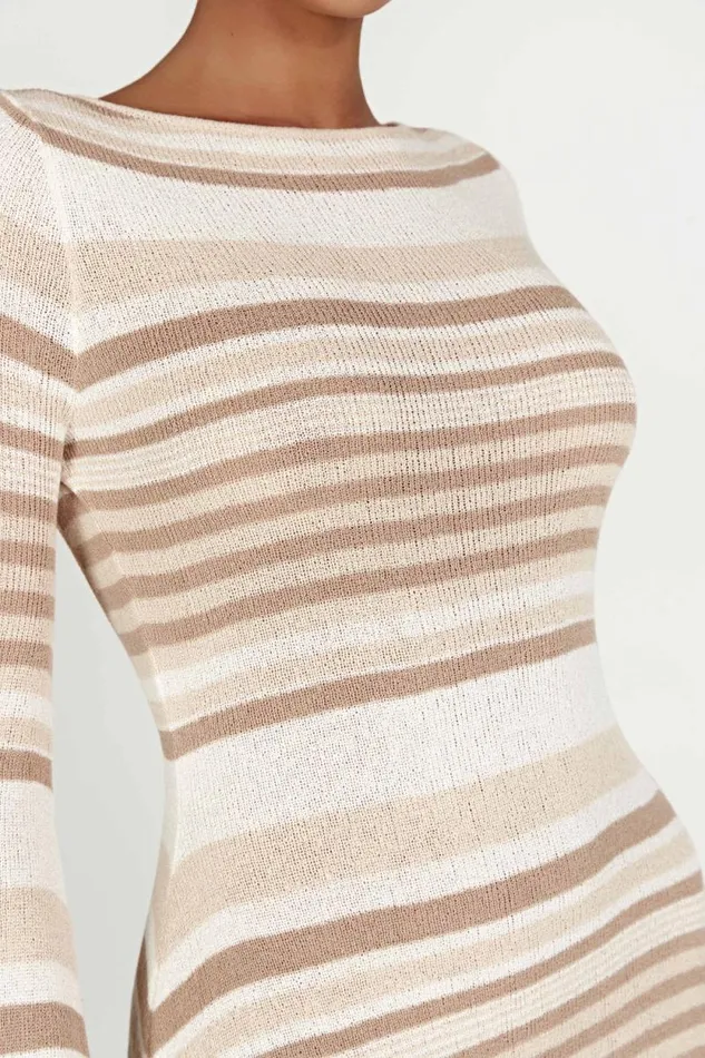 Women Meshki Dresses Zahra Long Sleeve Open Back Mini Knit Dress 8211 Cream