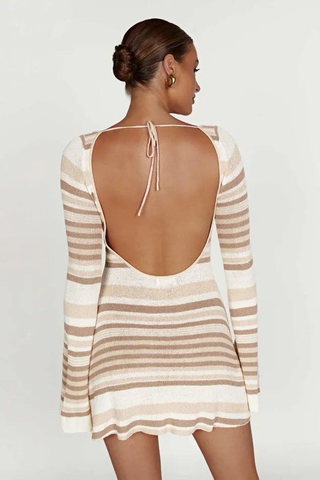 Women Meshki Dresses Zahra Long Sleeve Open Back Mini Knit Dress 8211 Cream