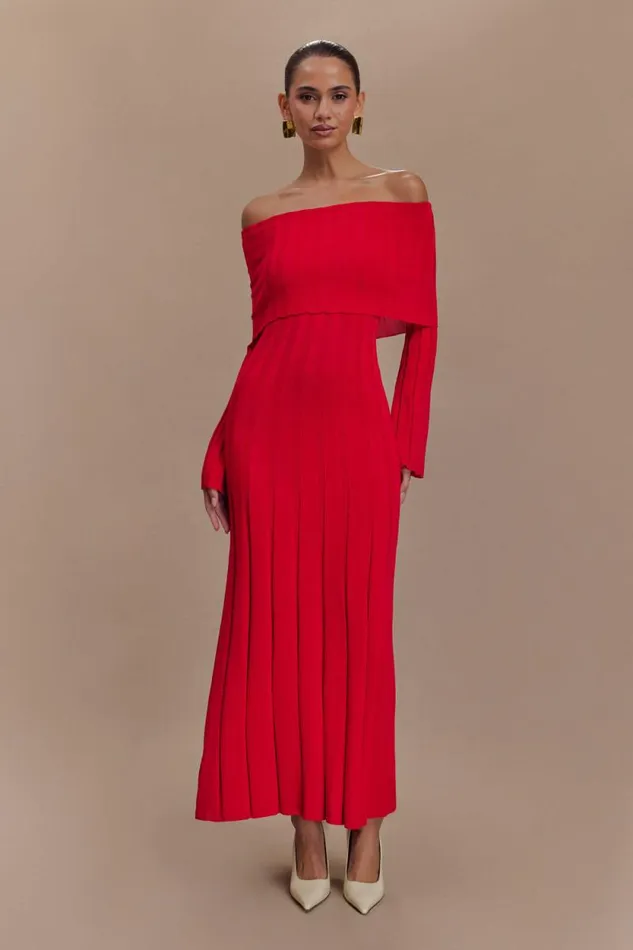 Women Meshki Outerwear Alonza Long Sleeve Knit Midi Dress 8211 Red