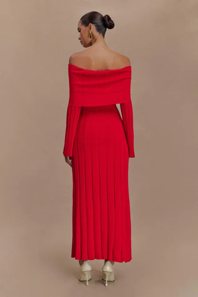 Women Meshki Outerwear Alonza Long Sleeve Knit Midi Dress 8211 Red