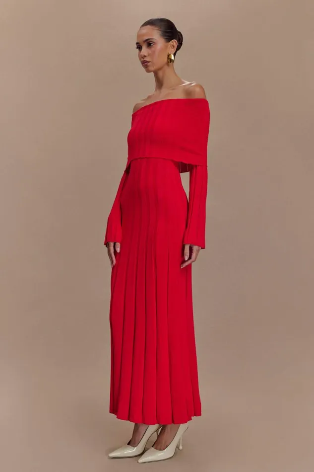 Women Meshki Outerwear Alonza Long Sleeve Knit Midi Dress 8211 Red