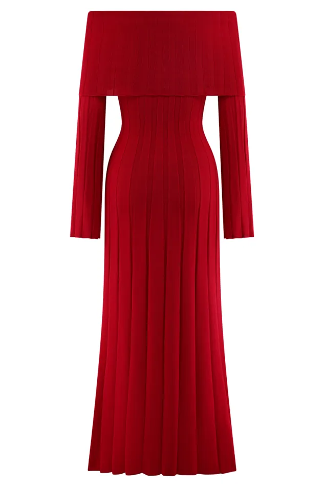 Women Meshki Outerwear Alonza Long Sleeve Knit Midi Dress 8211 Red