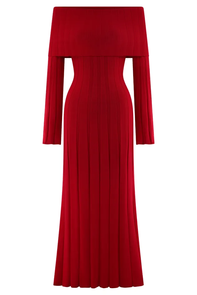 Women Meshki Outerwear Alonza Long Sleeve Knit Midi Dress 8211 Red