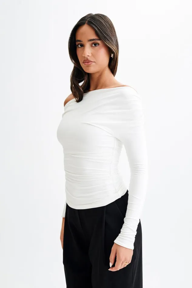 Women Meshki Tops Alayna Long Sleeve Recycled Nylon Ruched Top 8211 White