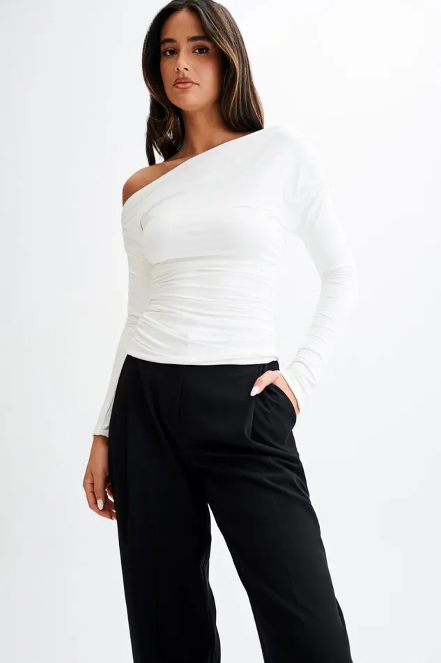 Women Meshki Tops Alayna Long Sleeve Recycled Nylon Ruched Top 8211 White