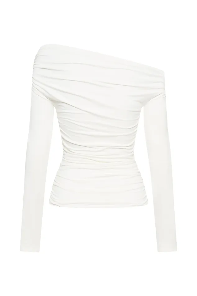 Women Meshki Tops Alayna Long Sleeve Recycled Nylon Ruched Top 8211 White