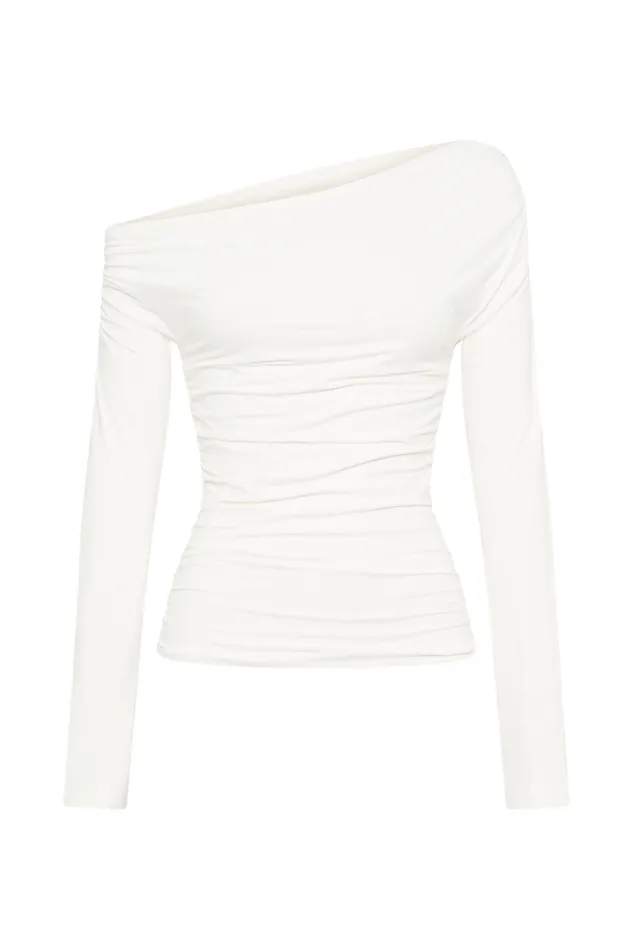 Women Meshki Tops Alayna Long Sleeve Recycled Nylon Ruched Top 8211 White