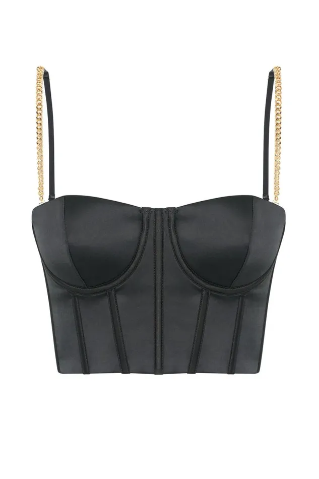 Women Meshki Tops Alexina Chain Strap Corseted Bustier 8211 Black