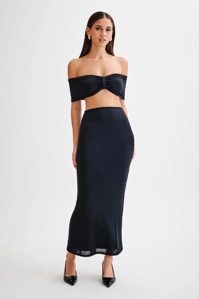 Women Meshki Tops Amber Slinky Crop Top 8211 Black