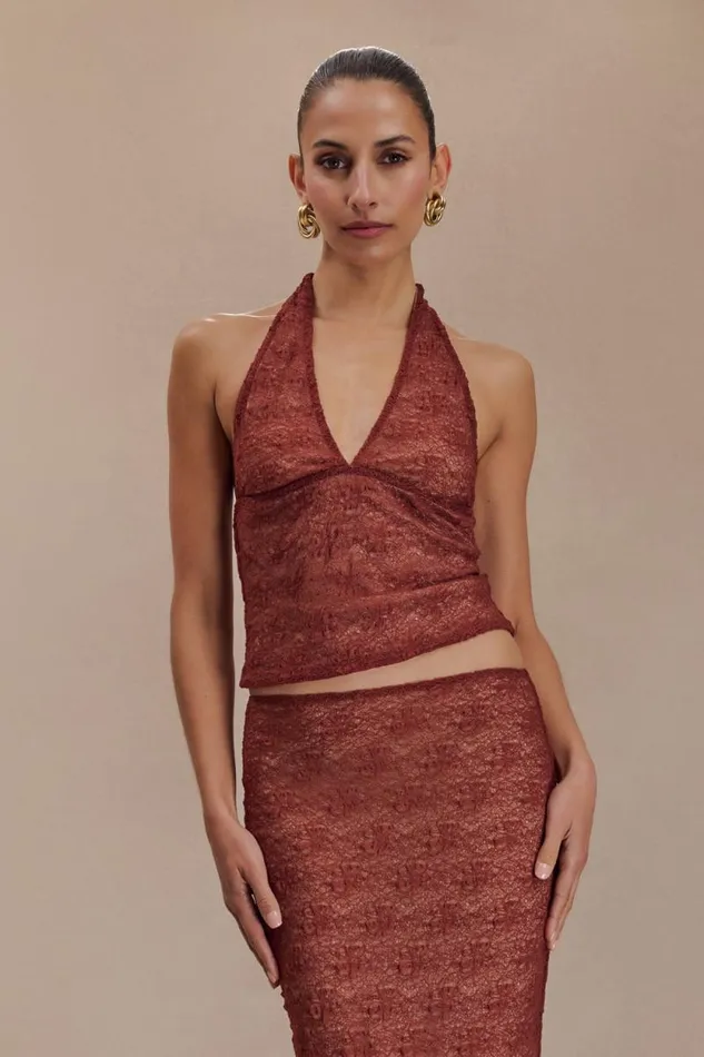 Women Meshki Tops Asher Sheer Lace Halter Top 8211 Chilli