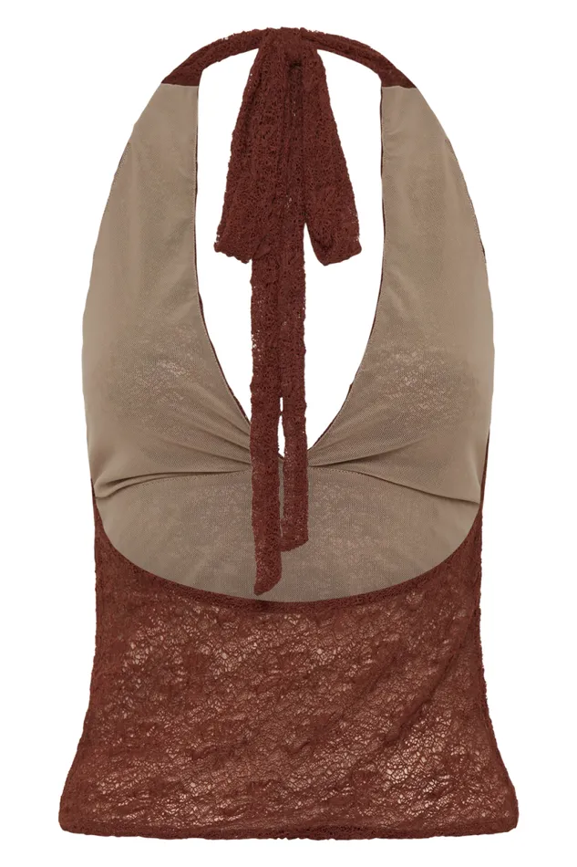Women Meshki Tops Asher Sheer Lace Halter Top 8211 Chilli