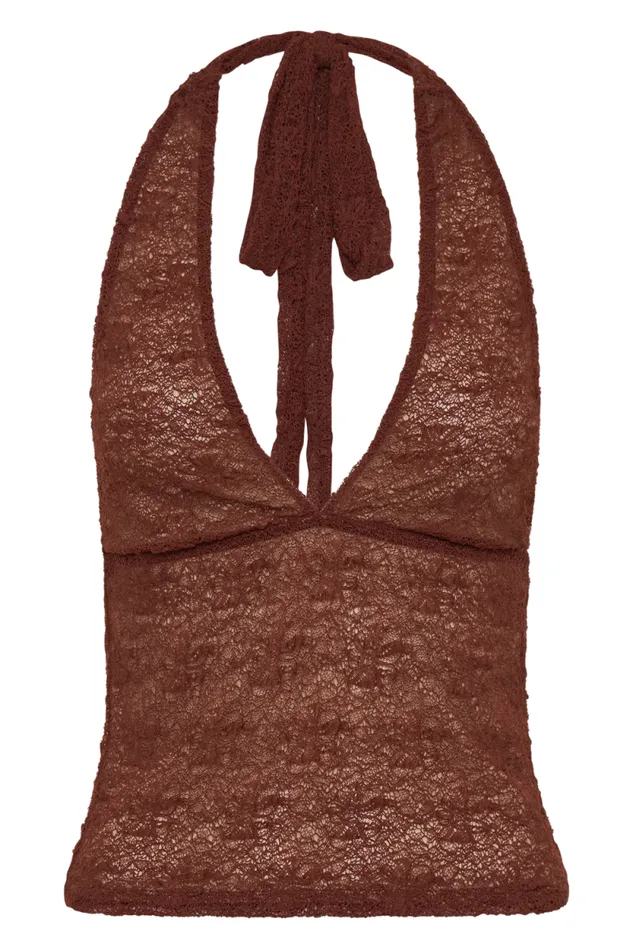 Women Meshki Tops Asher Sheer Lace Halter Top 8211 Chilli