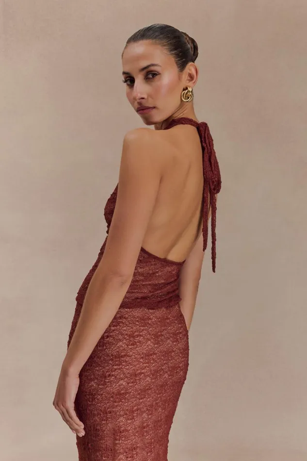 Women Meshki Tops Asher Sheer Lace Halter Top 8211 Chilli