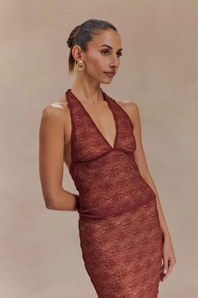 Women Meshki Tops Asher Sheer Lace Halter Top 8211 Chilli
