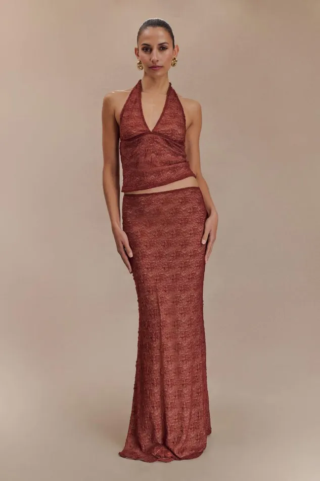Women Meshki Tops Asher Sheer Lace Halter Top 8211 Chilli