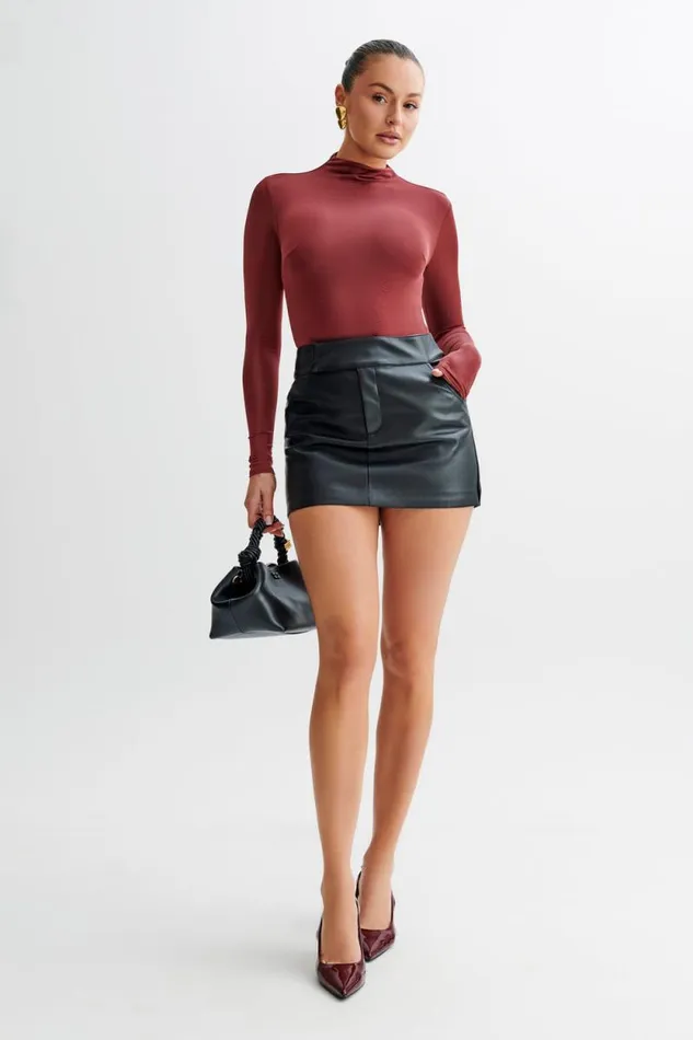 Women Meshki Tops Elani Slinky High Neck Bodysuit 8211 Wine