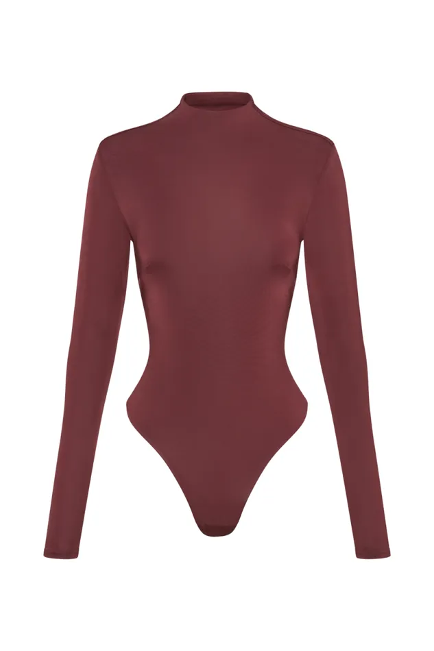 Women Meshki Tops Elani Slinky High Neck Bodysuit 8211 Wine