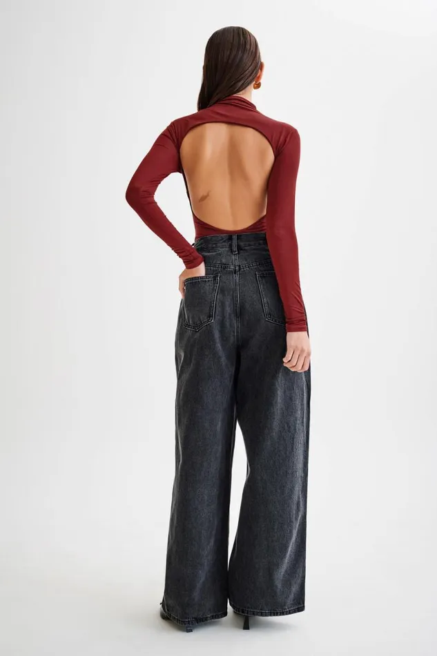 Women Meshki Tops Elani Slinky High Neck Bodysuit 8211 Wine