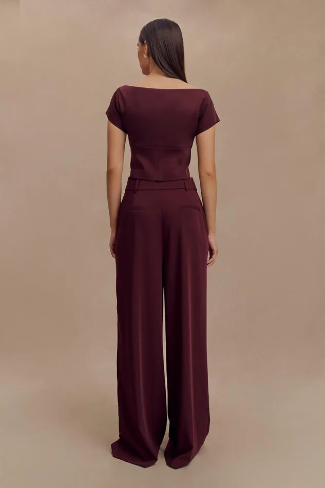 Women Meshki Tops Ellis Cap Sleeve Longline Suiting Top 8211 Mahogany